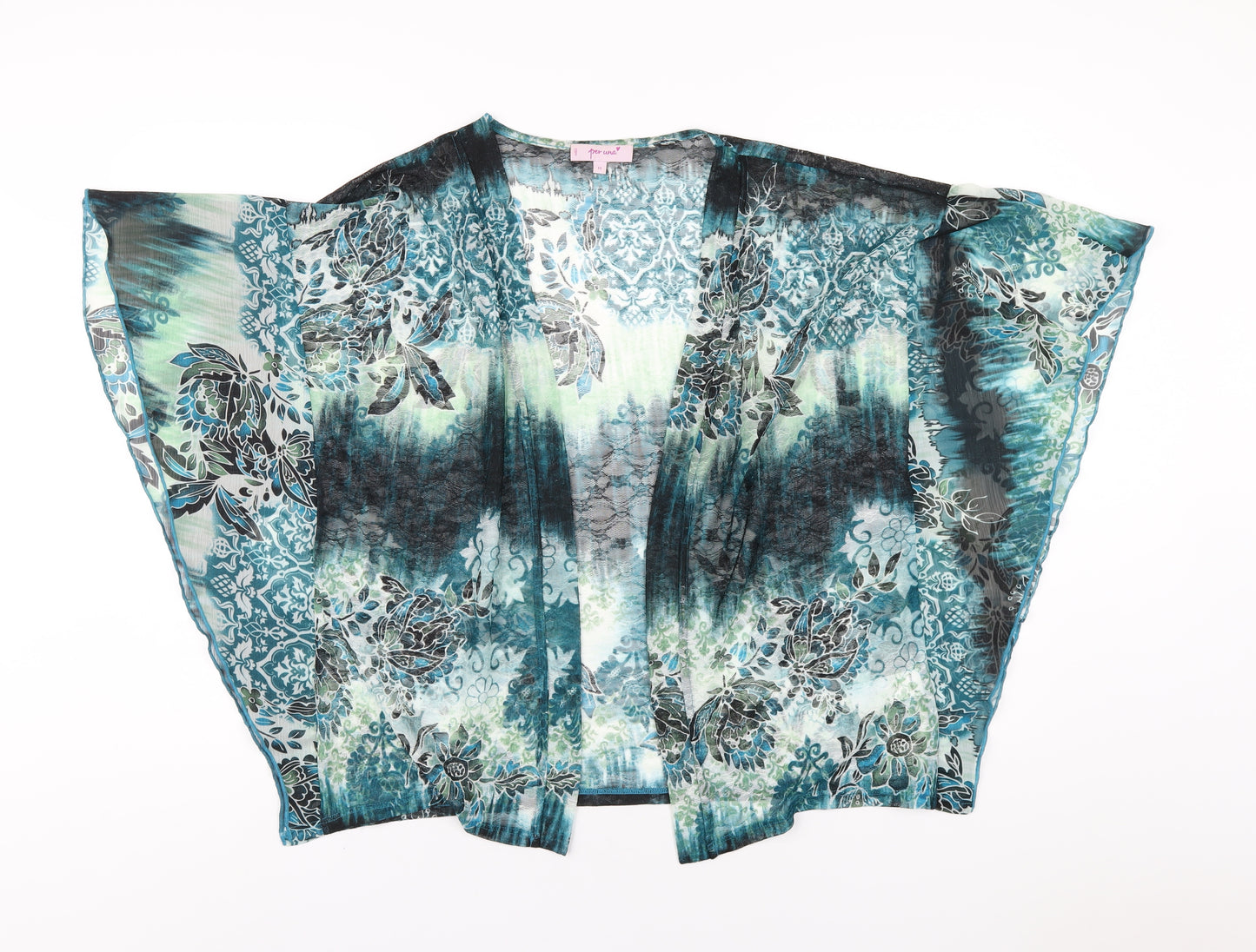Per Una Womens Green Geometric Polyester Kimono Button-Up Size 18 V-Neck