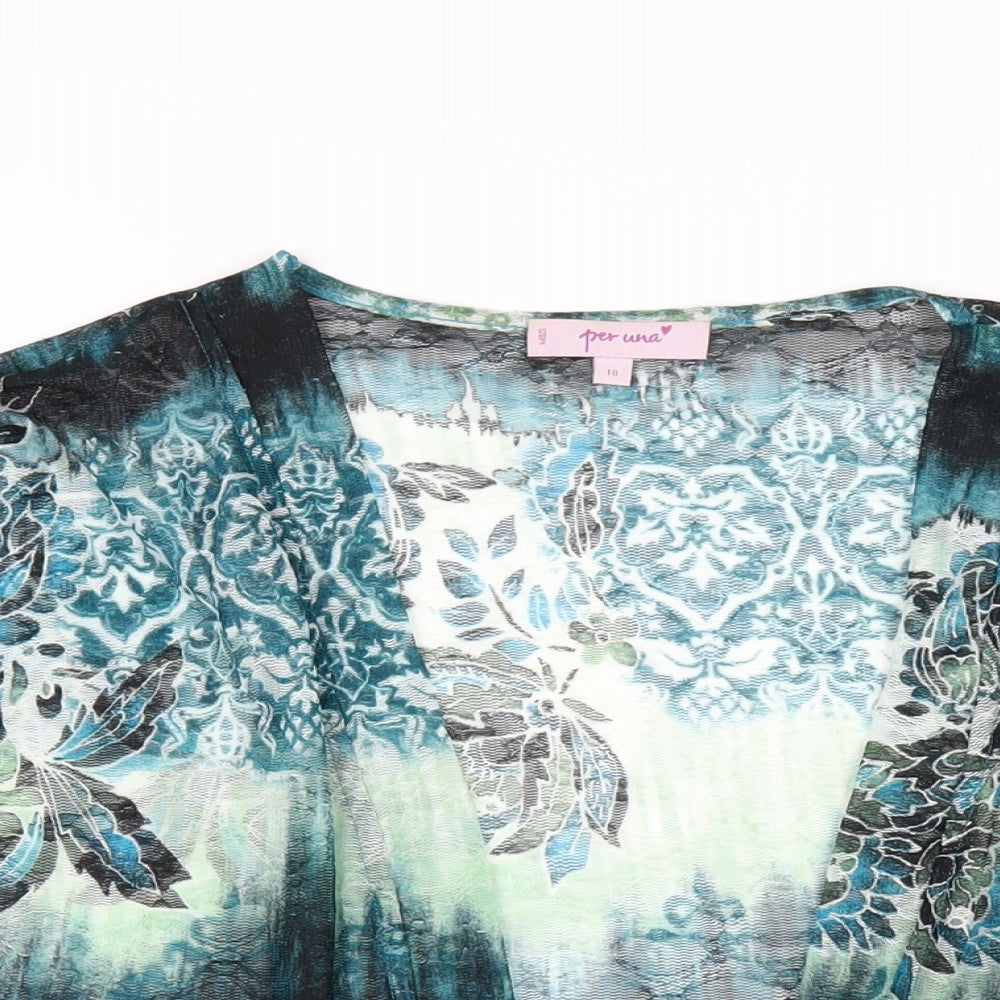 Per Una Womens Green Geometric Polyester Kimono Button-Up Size 18 V-Neck