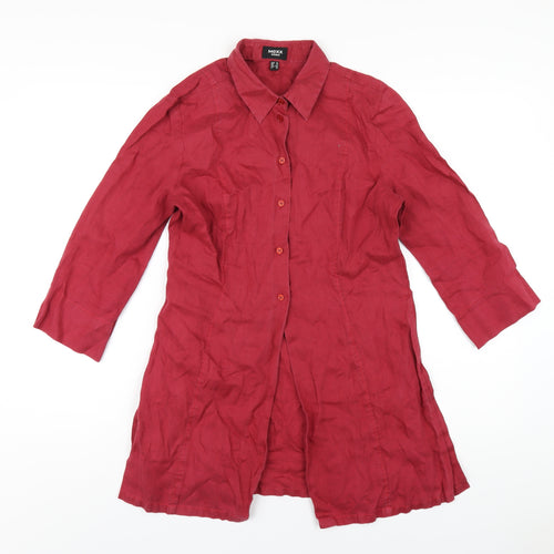 Mexx Womens Red Linen Basic Button-Up Size 10 Collared