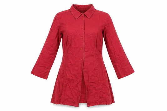 Front view of Mexx women’s red linen basic button-up, size UK 10, collared