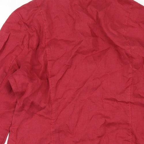 Mexx Womens Red Linen Basic Button-Up Size 10 Collared