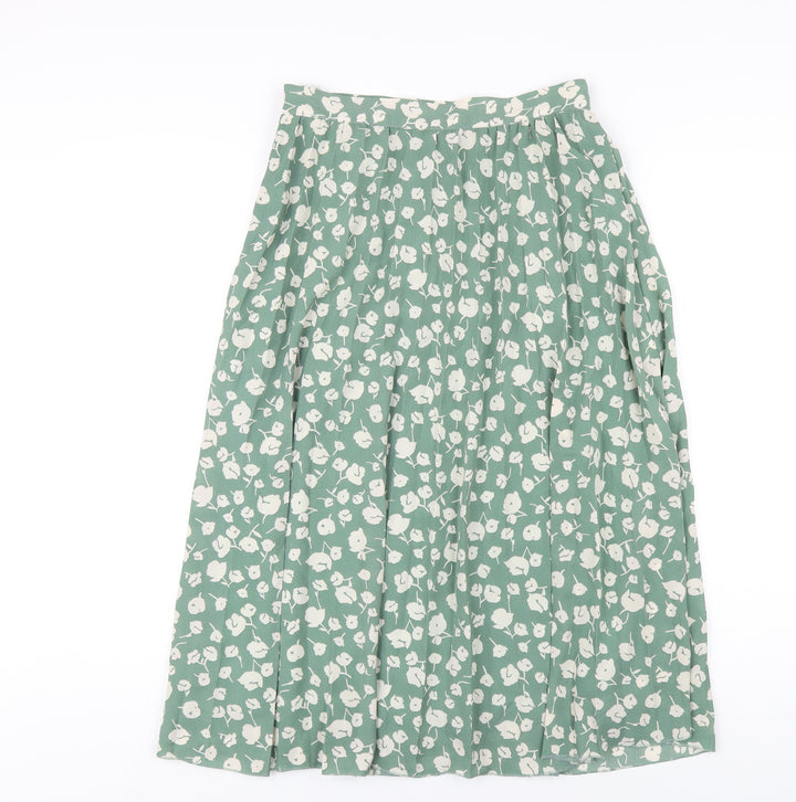 Gini London Womens Green Floral Polyester Pleated Skirt Size 8 Zip