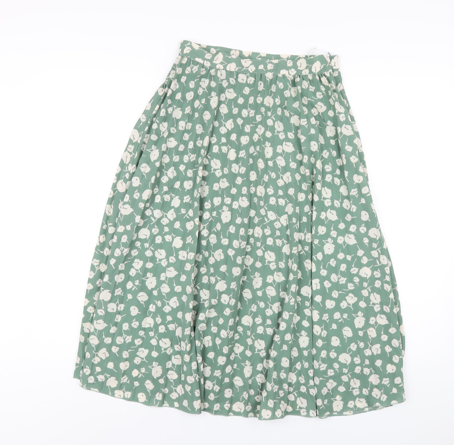 Gini London Womens Green Floral Polyester Pleated Skirt Size 8 Zip