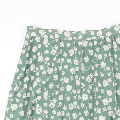 Gini London Womens Green Floral Polyester Pleated Skirt Size 8 Zip