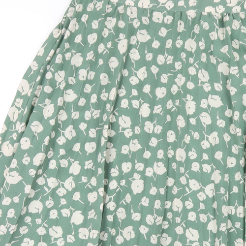 Gini London Womens Green Floral Polyester Pleated Skirt Size 8 Zip
