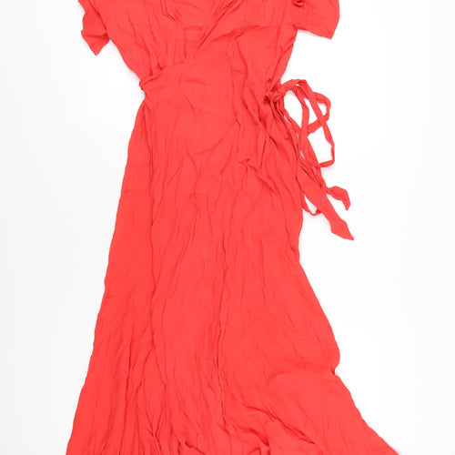 Jovonna Womens Red Polyester Wrap Dress Size 14 V-Neck Tie