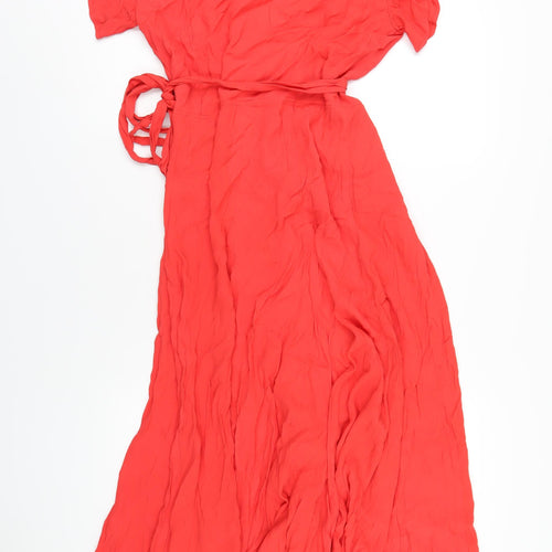 Jovonna Womens Red Polyester Wrap Dress Size 14 V-Neck Tie