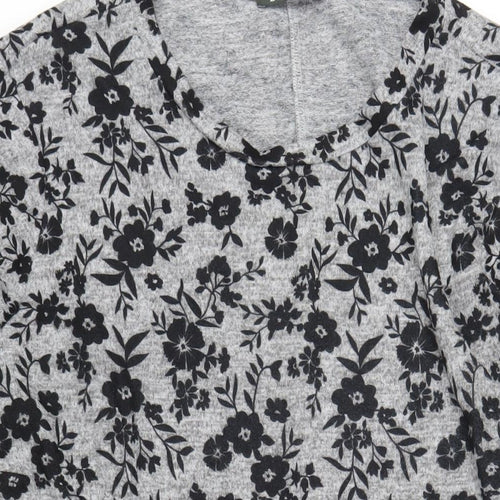 Bonmarché Womens Grey Floral Polyester A-Line Size 24 Round Neck Pullover
