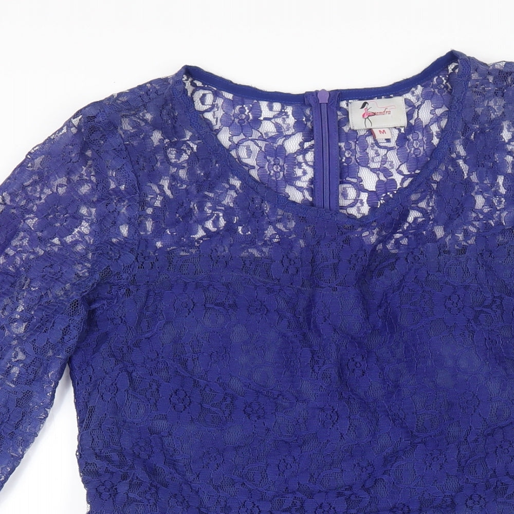 Assandra Womens Blue Polyester A-Line Size M Round Neck Zip