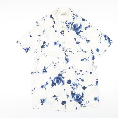 essence Womens White Floral Viscose Basic Button-Up Size 16 Collared