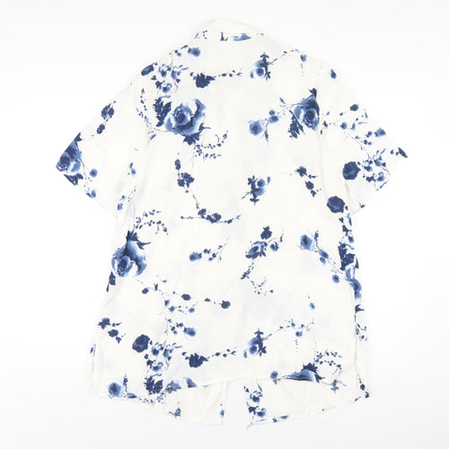 essence Womens White Floral Viscose Basic Button-Up Size 16 Collared