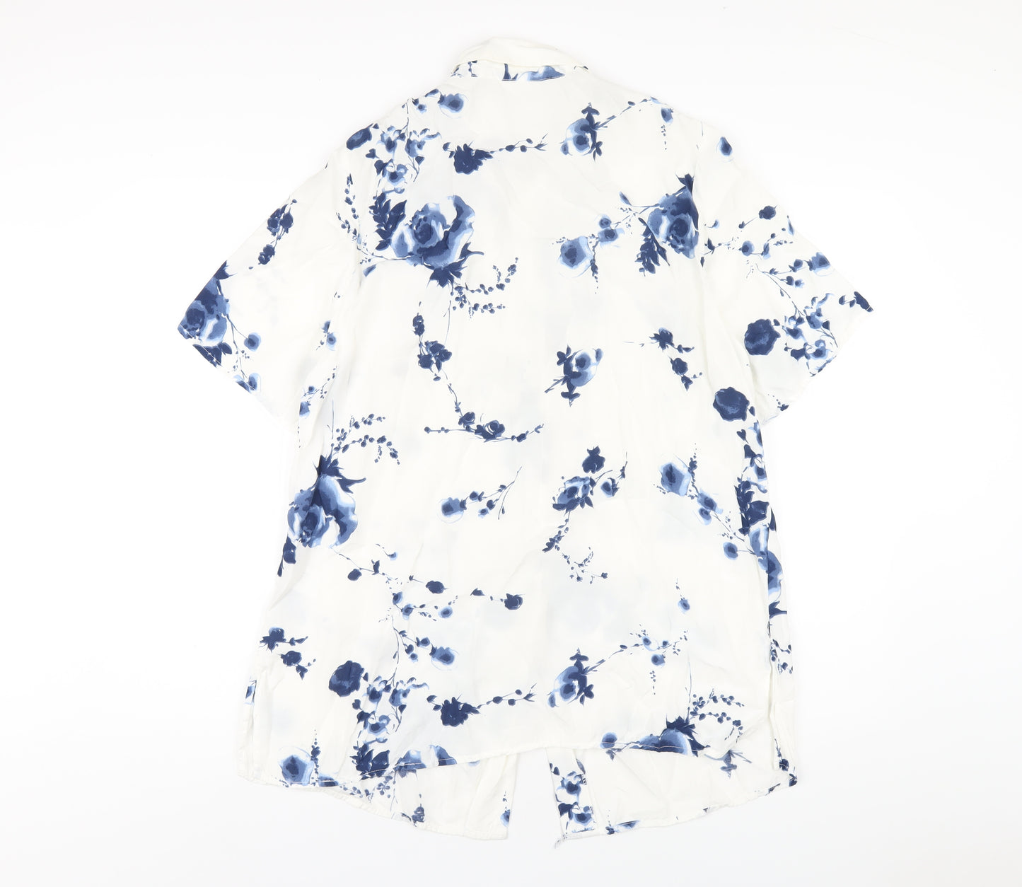 essence Womens White Floral Viscose Basic Button-Up Size 16 Collared