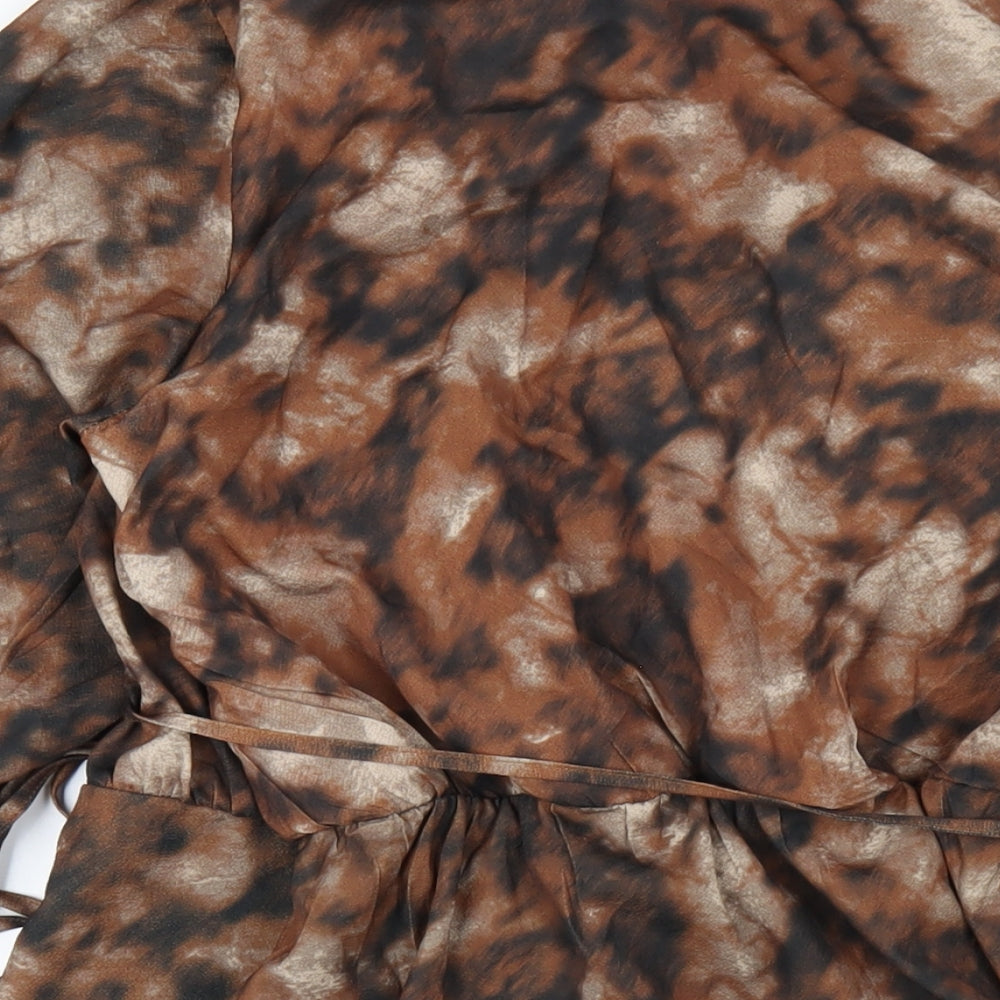 In the Style Womens Brown Geometric Polyester Wrap Dress Size 16 V-Neck Tie