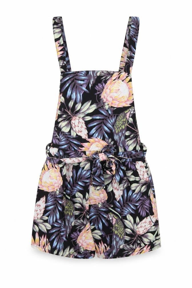 Front view of H&M women’s multicoloured floral polyester playsuit one-piece, size UK 4, zip