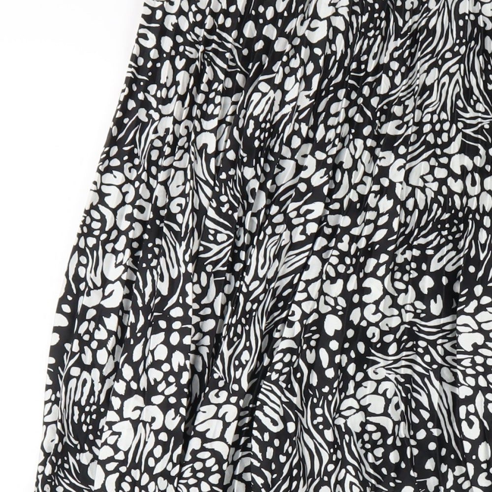 New Look Womens Black Geometric Polyester Pleated Skirt Size 12