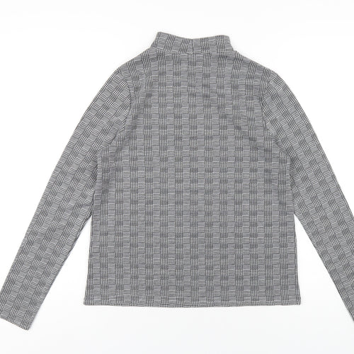 Boohoo Womens Grey Plaid Polyester Basic T-Shirt Size 10 Mock Neck