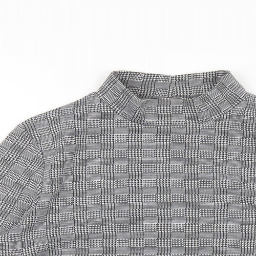 Boohoo Womens Grey Plaid Polyester Basic T-Shirt Size 10 Mock Neck