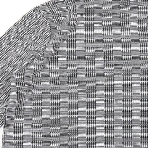 Boohoo Womens Grey Plaid Polyester Basic T-Shirt Size 10 Mock Neck