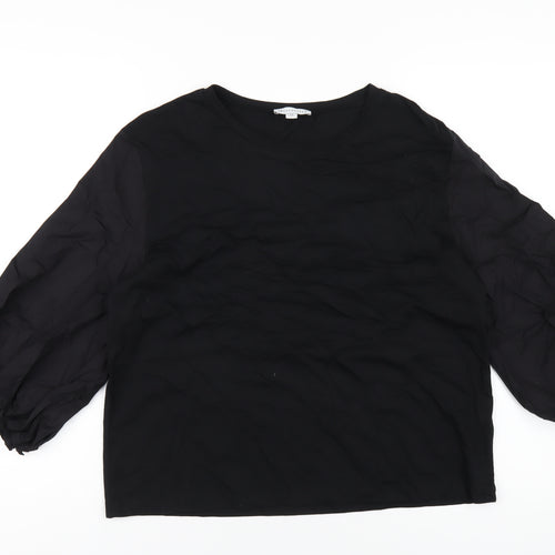 Warehouse Womens Black Cotton Basic T-Shirt Size M Round Neck