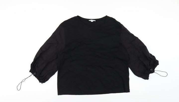 Warehouse Womens Black Cotton Basic T-Shirt Size M Round Neck