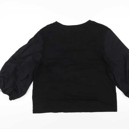Warehouse Womens Black Cotton Basic T-Shirt Size M Round Neck