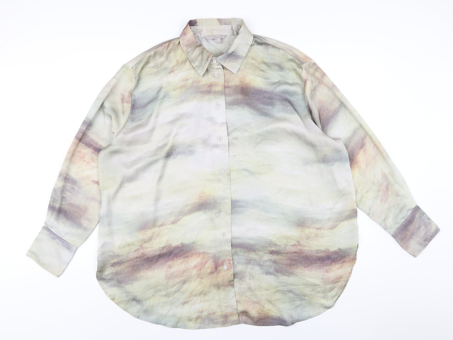 H&M Womens Multicoloured Polyester Basic Button-Up Size L Collared