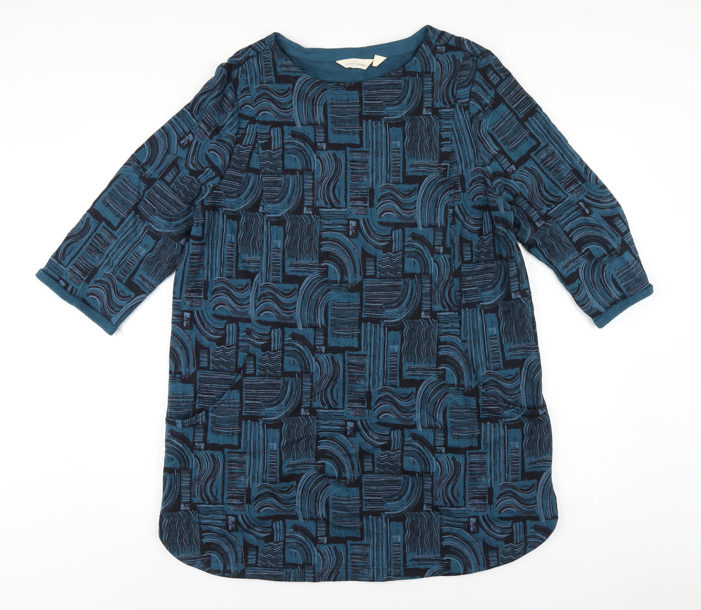 Seasalt Womens Blue Geometric Cotton A-Line Size 16 Round Neck Pullover