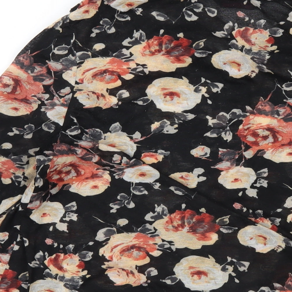 Miss Selfridge Womens Black Floral Polyester Basic Button-Up Size 14 Collared