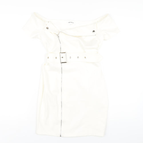 Super Down Womens White Viscose Mini Size S Off the Shoulder Zip