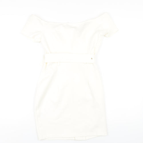 Super Down Womens White Viscose Mini Size S Off the Shoulder Zip