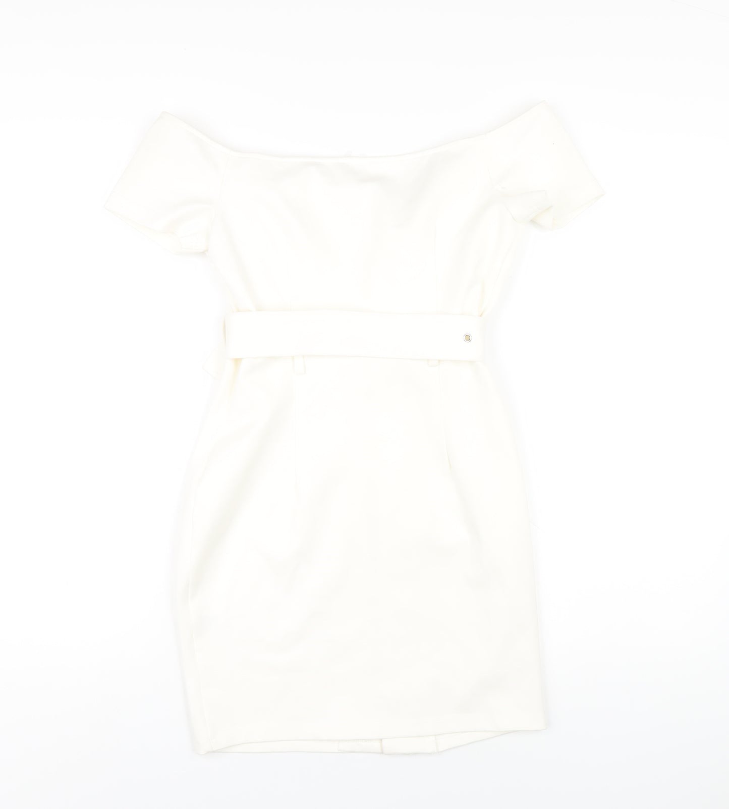 Super Down Womens White Viscose Mini Size S Off the Shoulder Zip