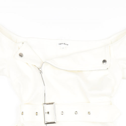 Super Down Womens White Viscose Mini Size S Off the Shoulder Zip