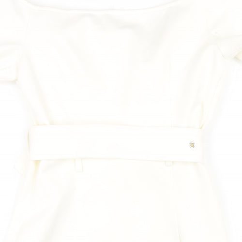 Super Down Womens White Viscose Mini Size S Off the Shoulder Zip