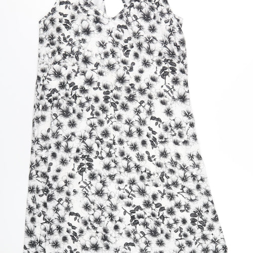 H&M Womens White Floral Polyester A-Line Size 10 Scoop Neck Pullover