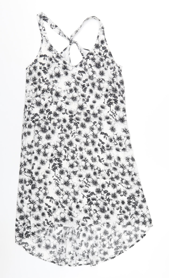 H&M Womens White Floral Polyester A-Line Size 10 Scoop Neck Pullover