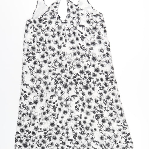 H&M Womens White Floral Polyester A-Line Size 10 Scoop Neck Pullover
