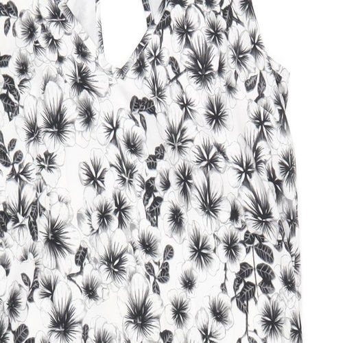 H&M Womens White Floral Polyester A-Line Size 10 Scoop Neck Pullover