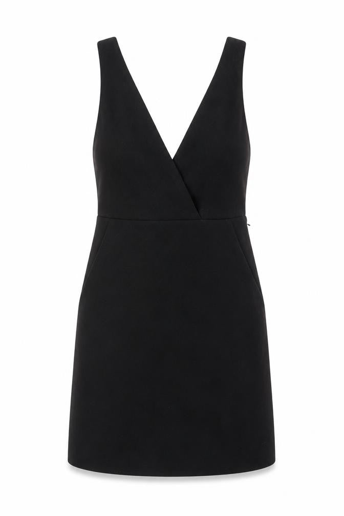 Front view of H&M women’s black polyester a-line, size UK 6, v-neck zip