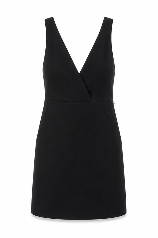 Front view of H&M women’s black polyester a-line, size UK 6, v-neck zip