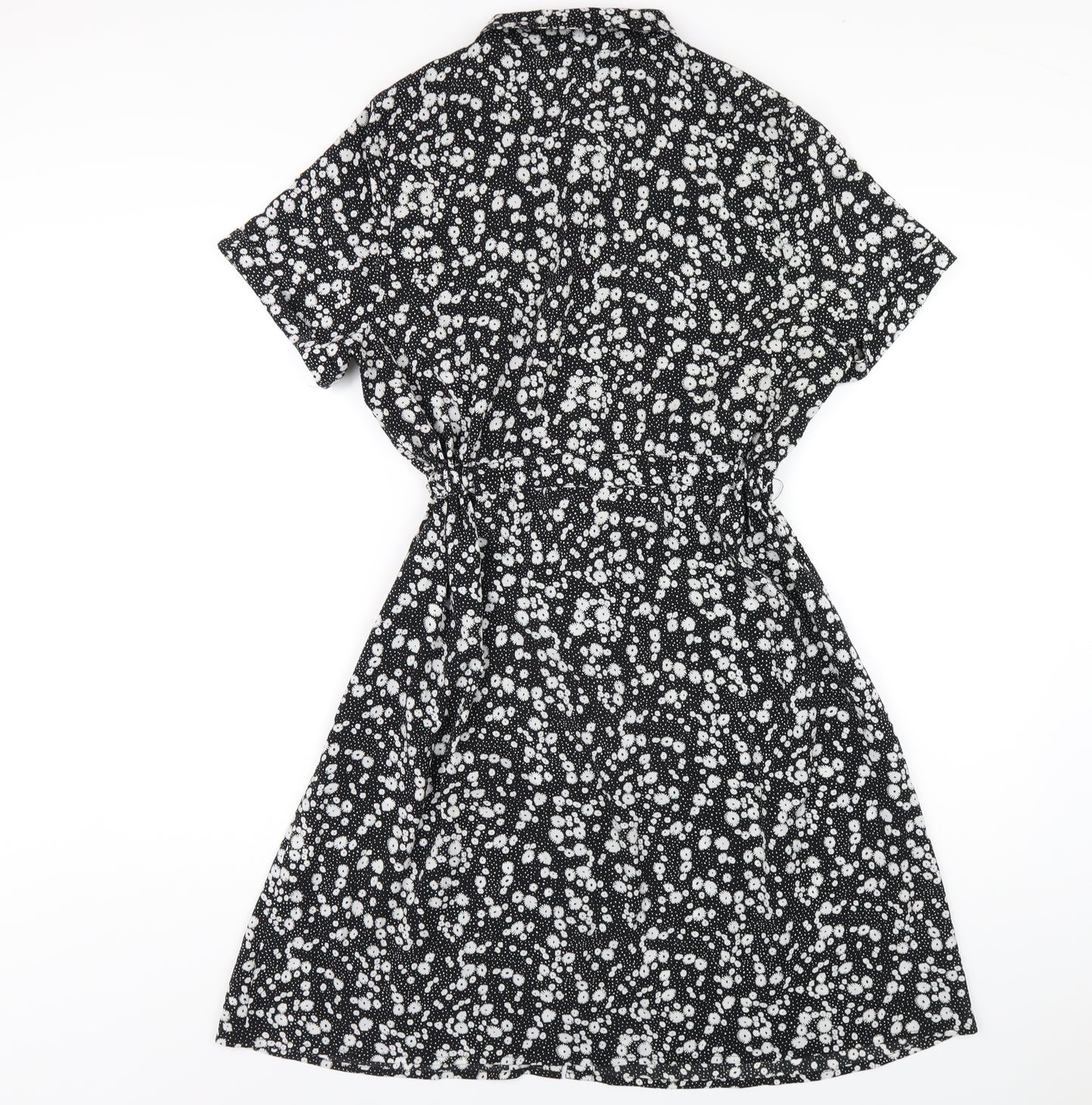 QED London Womens Black Floral Polyester Shirt Dress Size 14 Collared Button