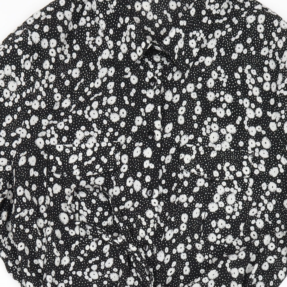 QED London Womens Black Floral Polyester Shirt Dress Size 14 Collared Button