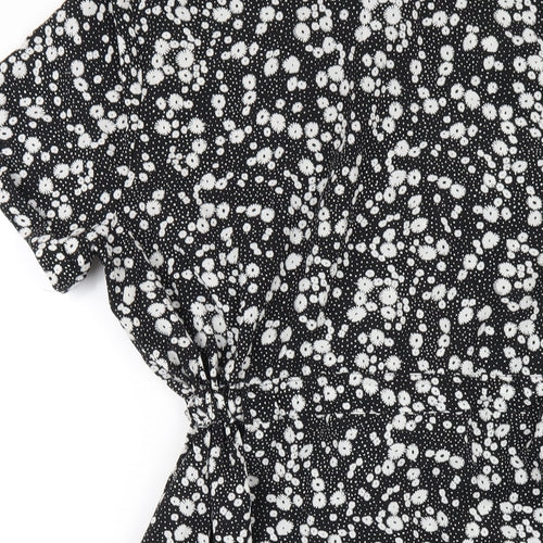 QED London Womens Black Floral Polyester Shirt Dress Size 14 Collared Button