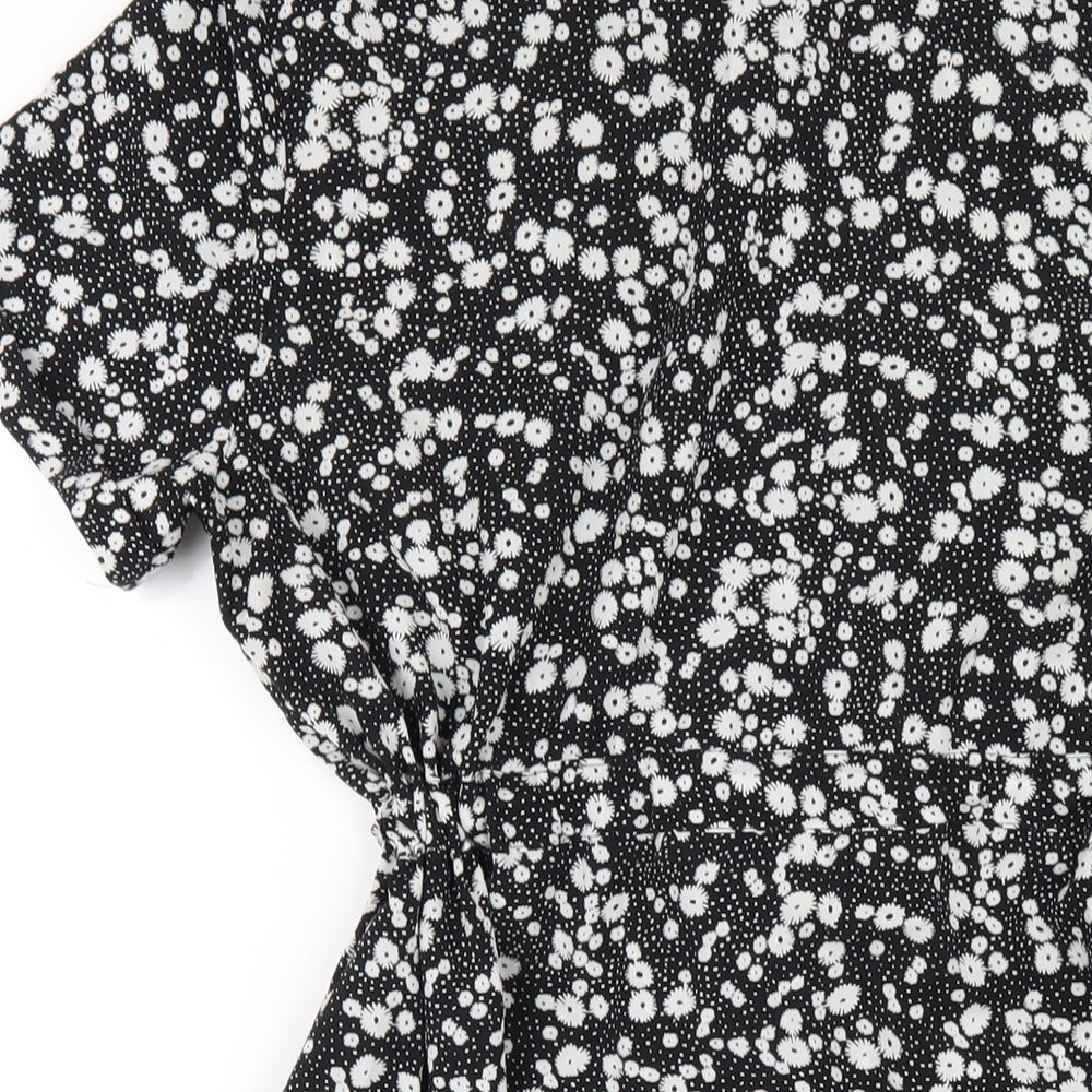 QED London Womens Black Floral Polyester Shirt Dress Size 14 Collared Button