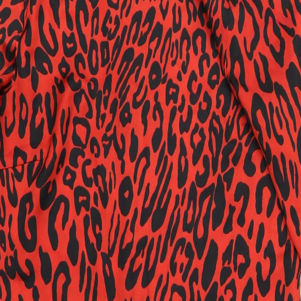 Zara Womens Red Animal Print Polyester A-Line Size S Round Neck Zip