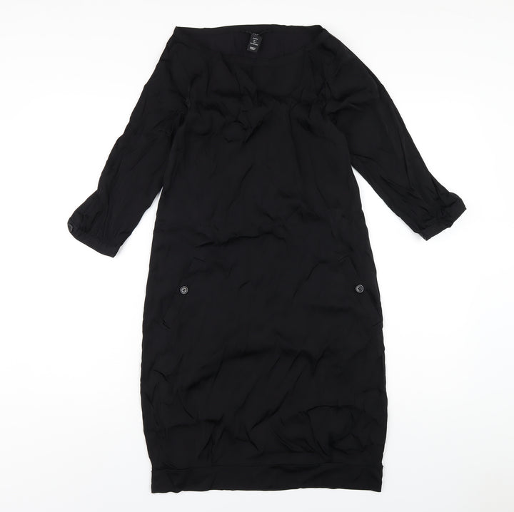 H&M Womens Black Polyester A-Line Size 6 Boat Neck Pullover