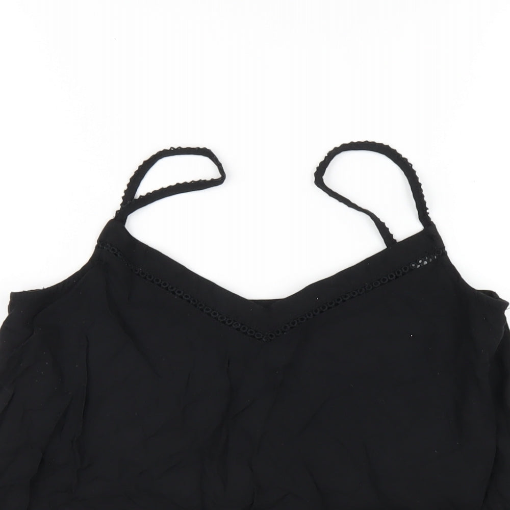 New Look Womens Black Viscose Camisole T-Shirt Size 10 V-Neck