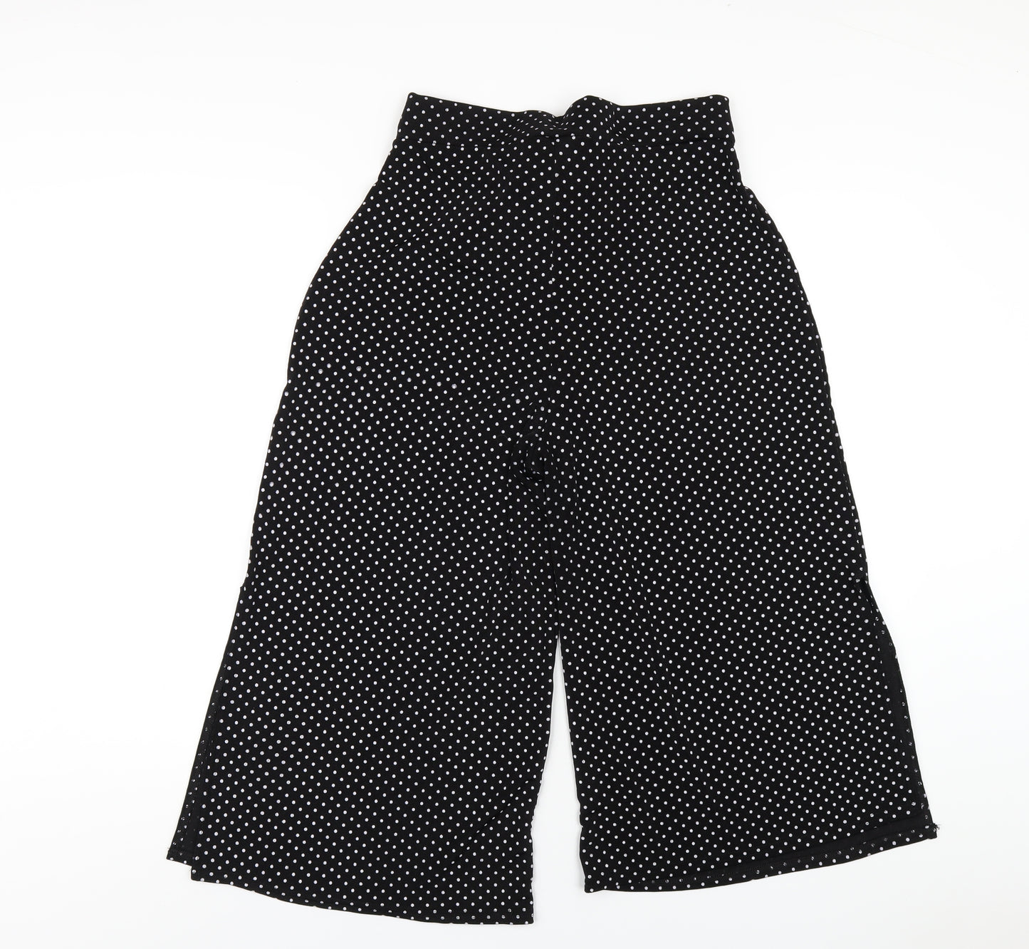 PRETTYLITTLETHING Womens Black Polka Dot Polyester Capri Trousers Size 14 L20 in Regular