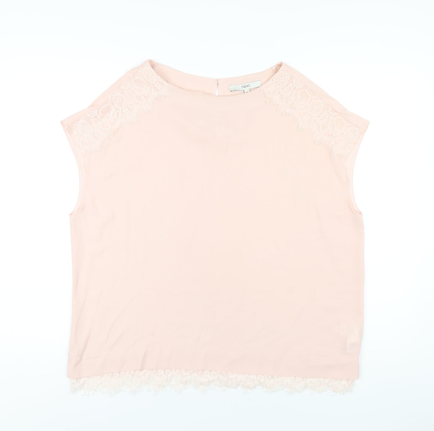 NEXT Womens Pink Polyester Basic T-Shirt Size 16 Round Neck - Lace Trim