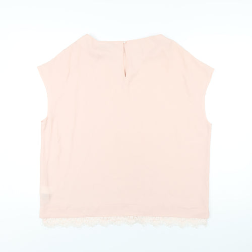 NEXT Womens Pink Polyester Basic T-Shirt Size 16 Round Neck - Lace Trim
