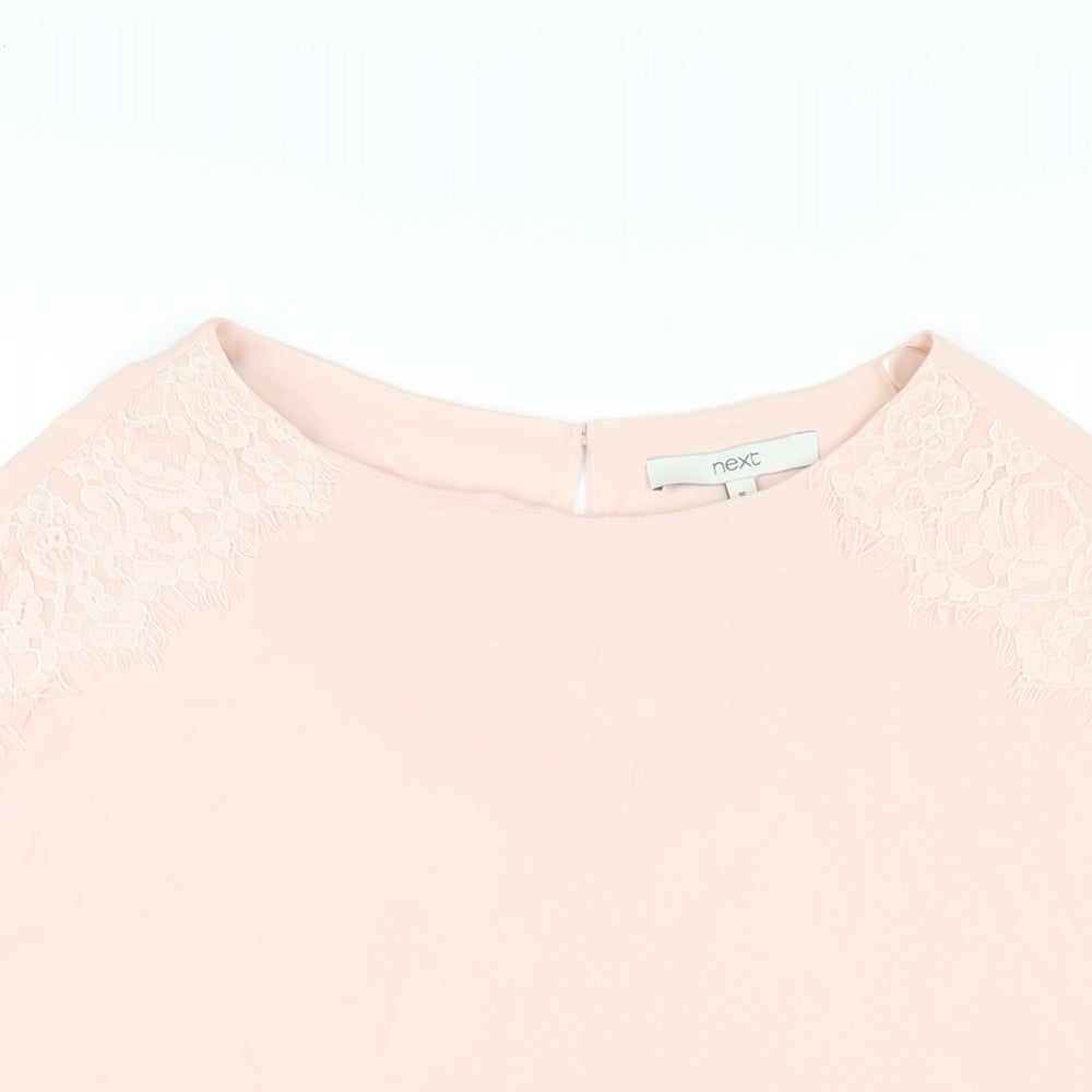 NEXT Womens Pink Polyester Basic T-Shirt Size 16 Round Neck - Lace Trim
